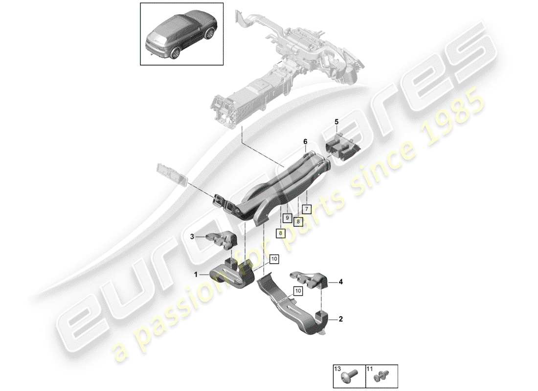 porsche 2020 (cayenne e3 9ya/9yb) air guide air conditioning 2-zonen passenger compartment part diagram