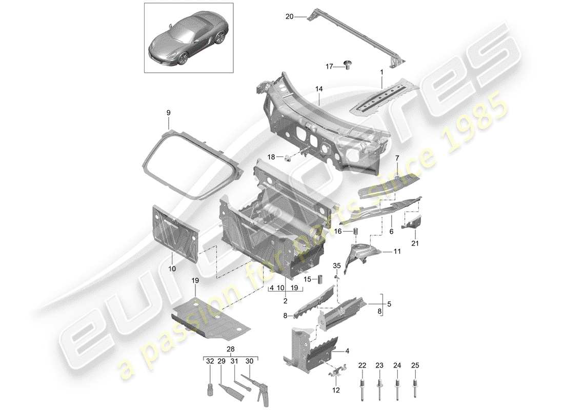 porsche 2014 (981 boxster) front end individual parts parts diagram