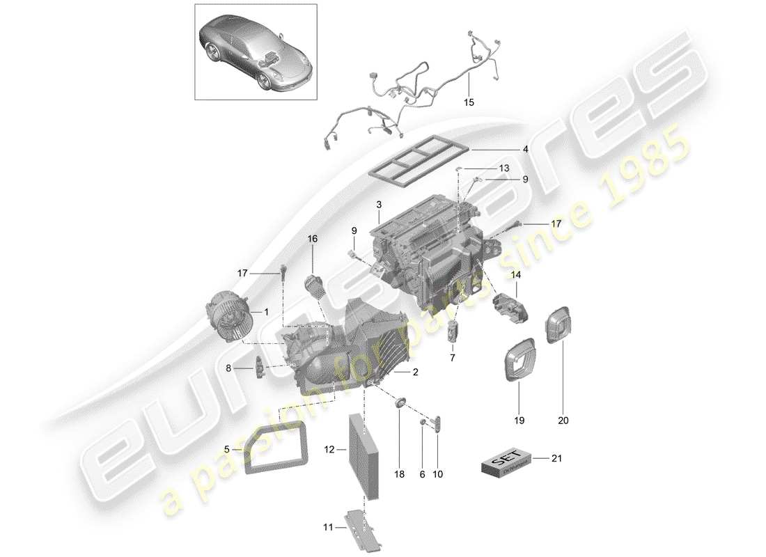 porsche 2016 (991-1) air distribution housing and individual parts parts diagram