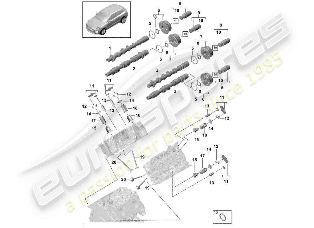 porsche 2020 (macan) camshaft, valves parts diagram