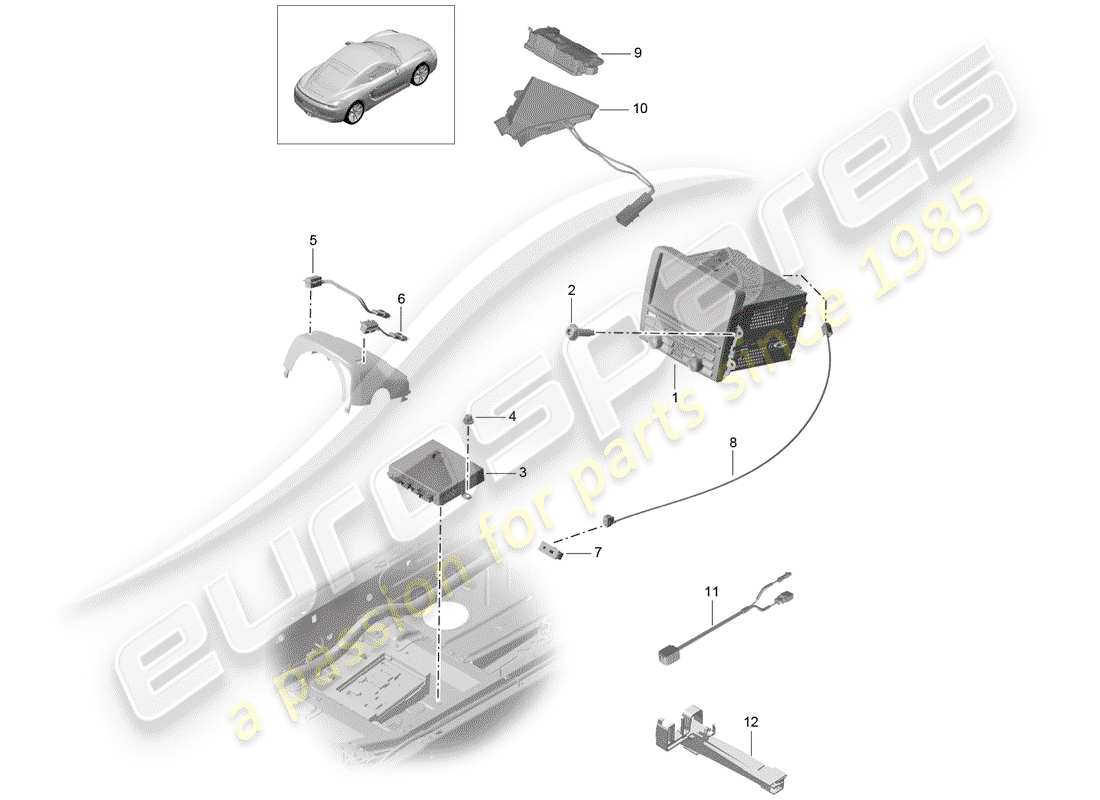 porsche 2016 (981 cayman) control panel navigation system radio unit receiver unit for tv reception microphone part diagram
