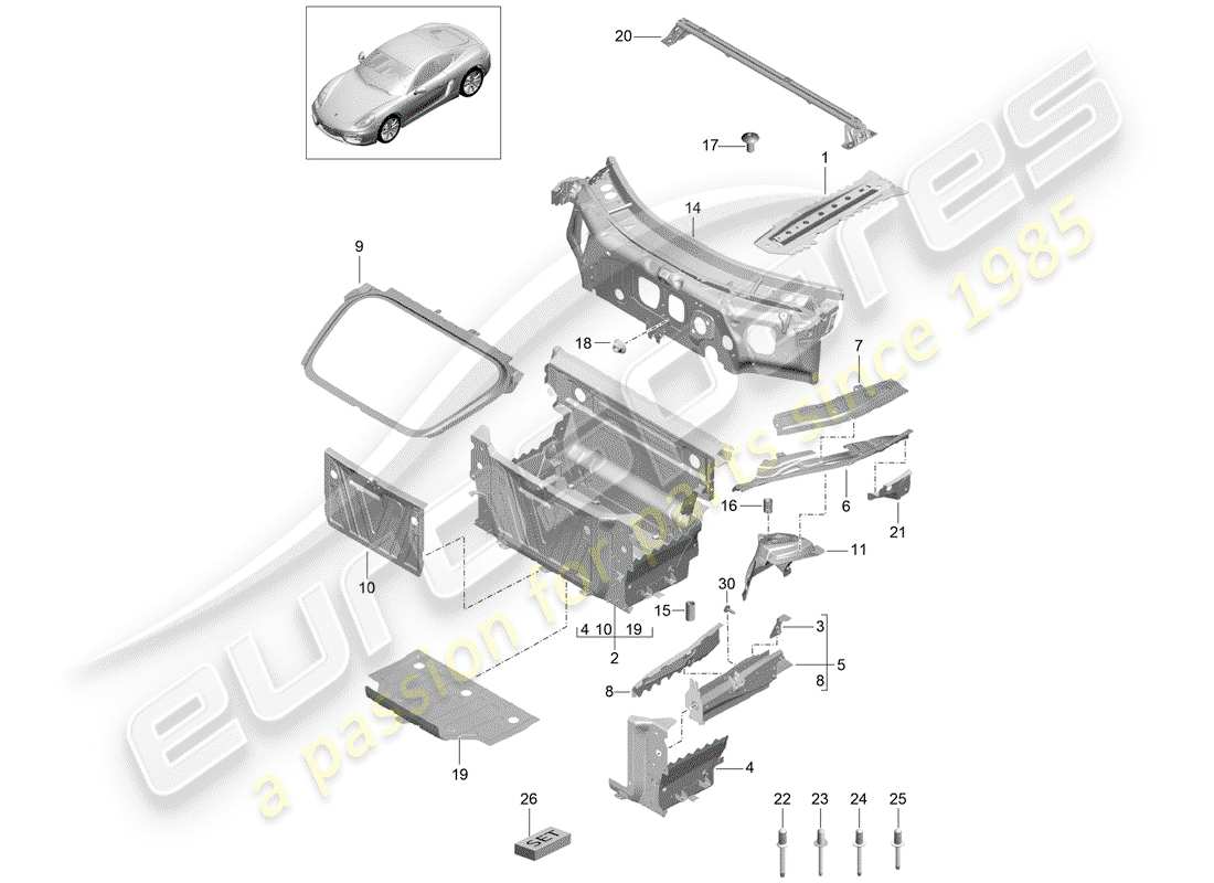 porsche 2016 (981 cayman) front end individual parts part diagram