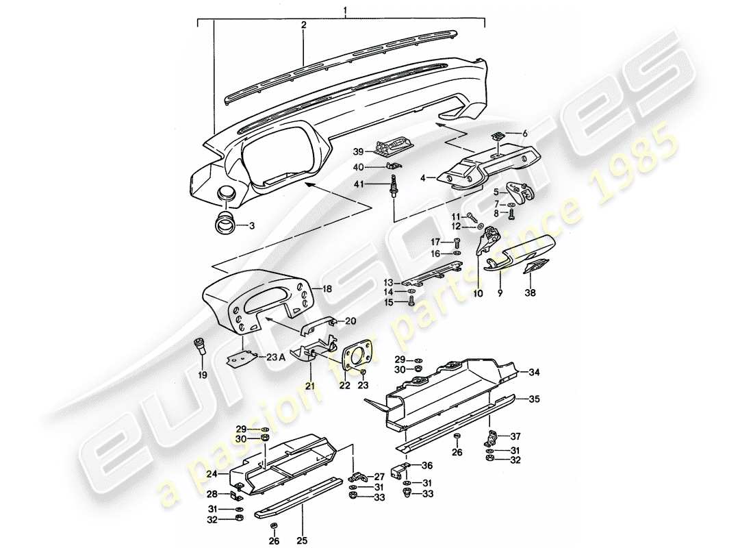 porsche 1989 (928) dash panel trim - d - mj 1990>> parts diagram