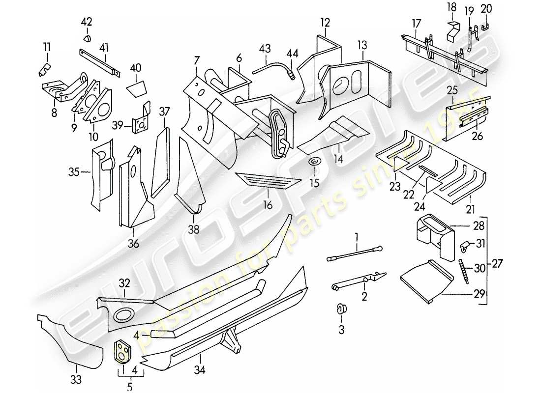 porsche 1954 (356/356a) frame - single parts part diagram