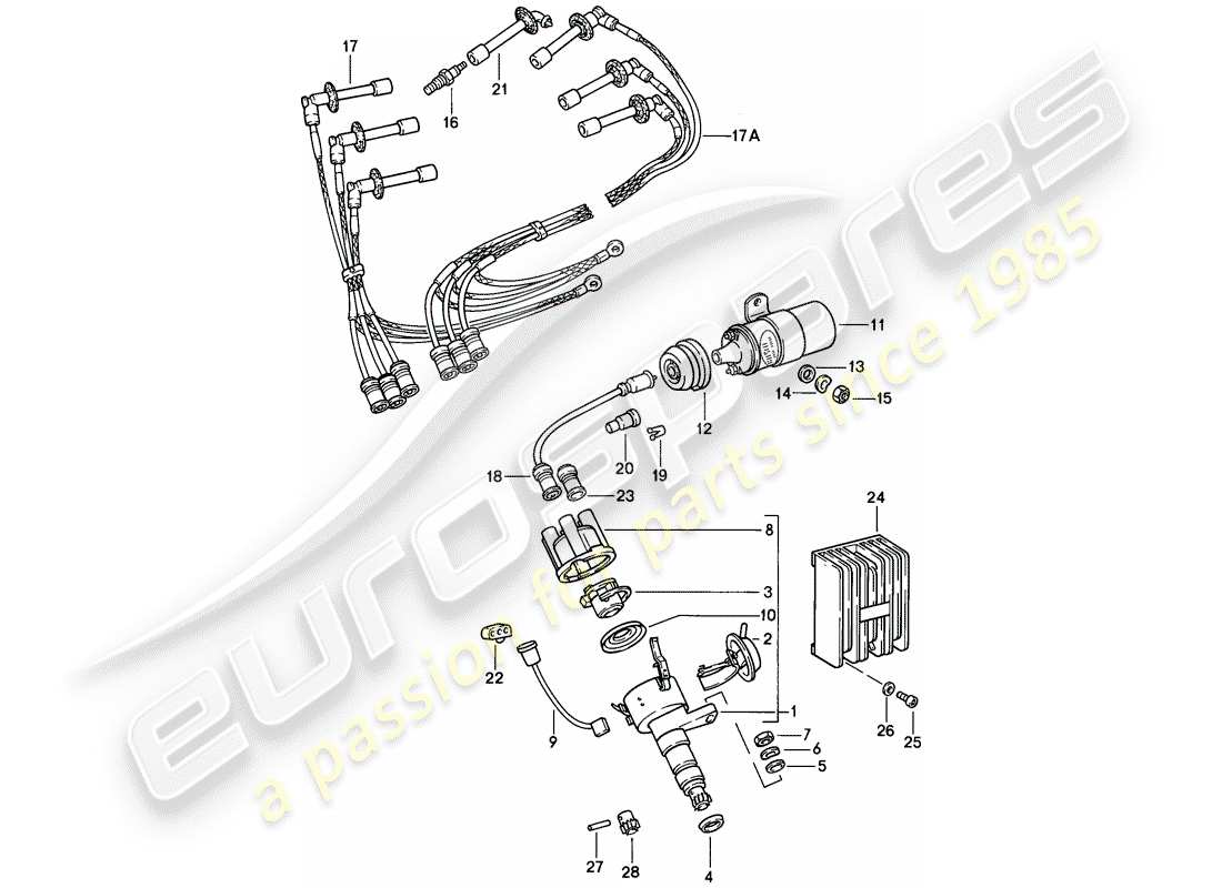 porsche 1988 (911) engine electrics 1 part diagram