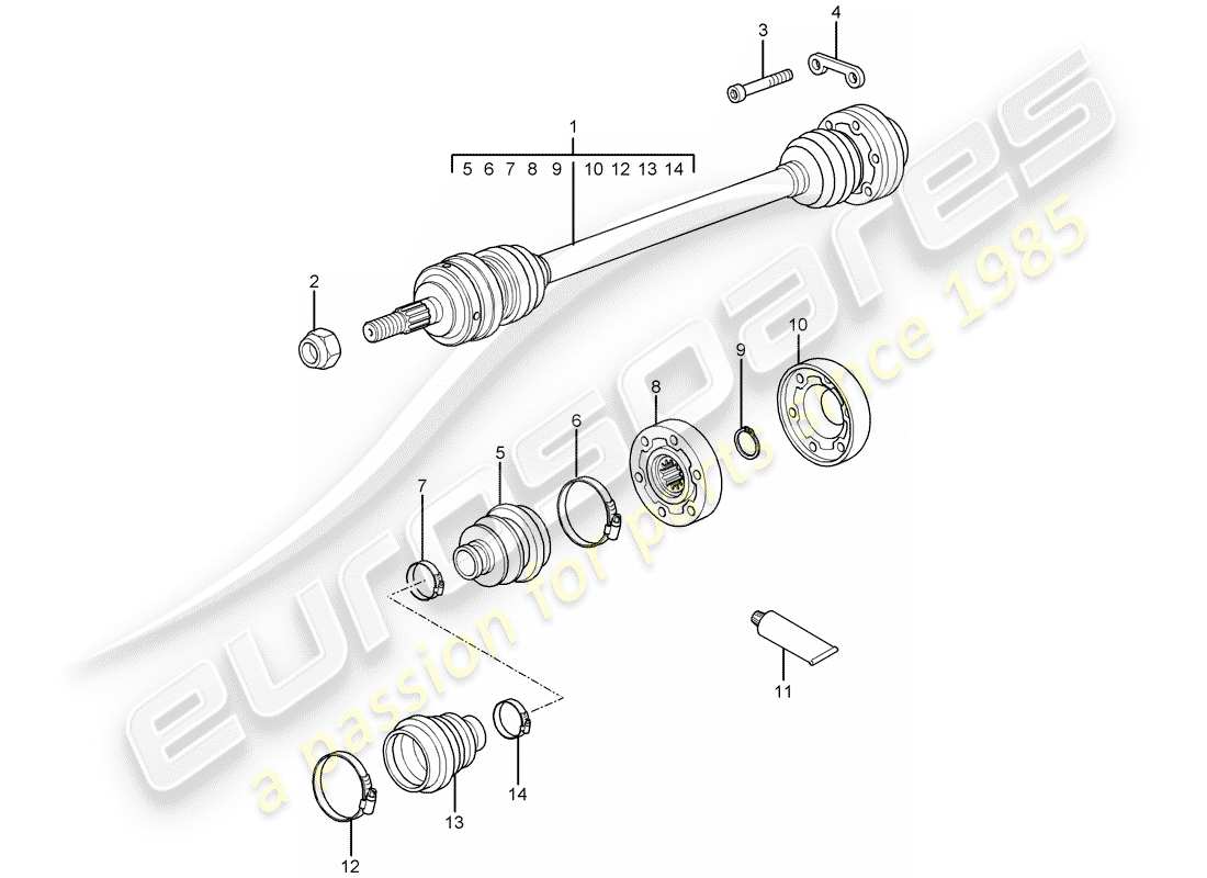 porsche 2000 (996) drive shaft part diagram