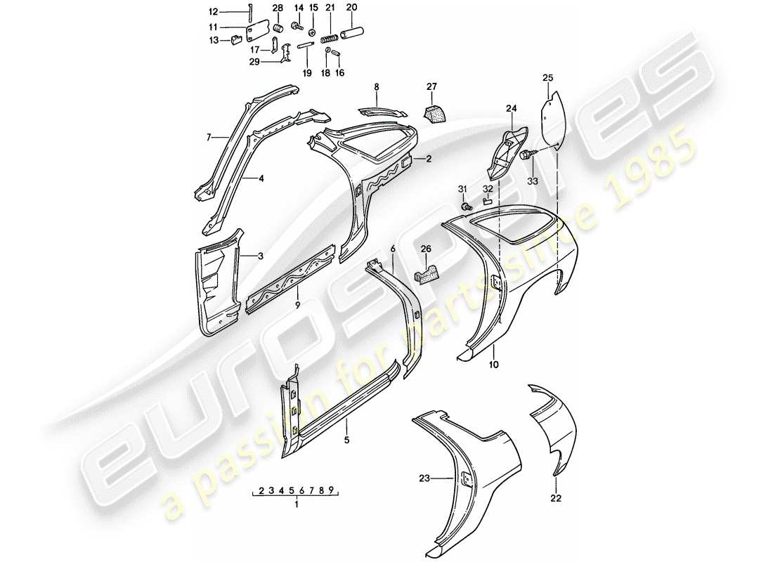 porsche 1984 (928) frame - side panel parts diagram