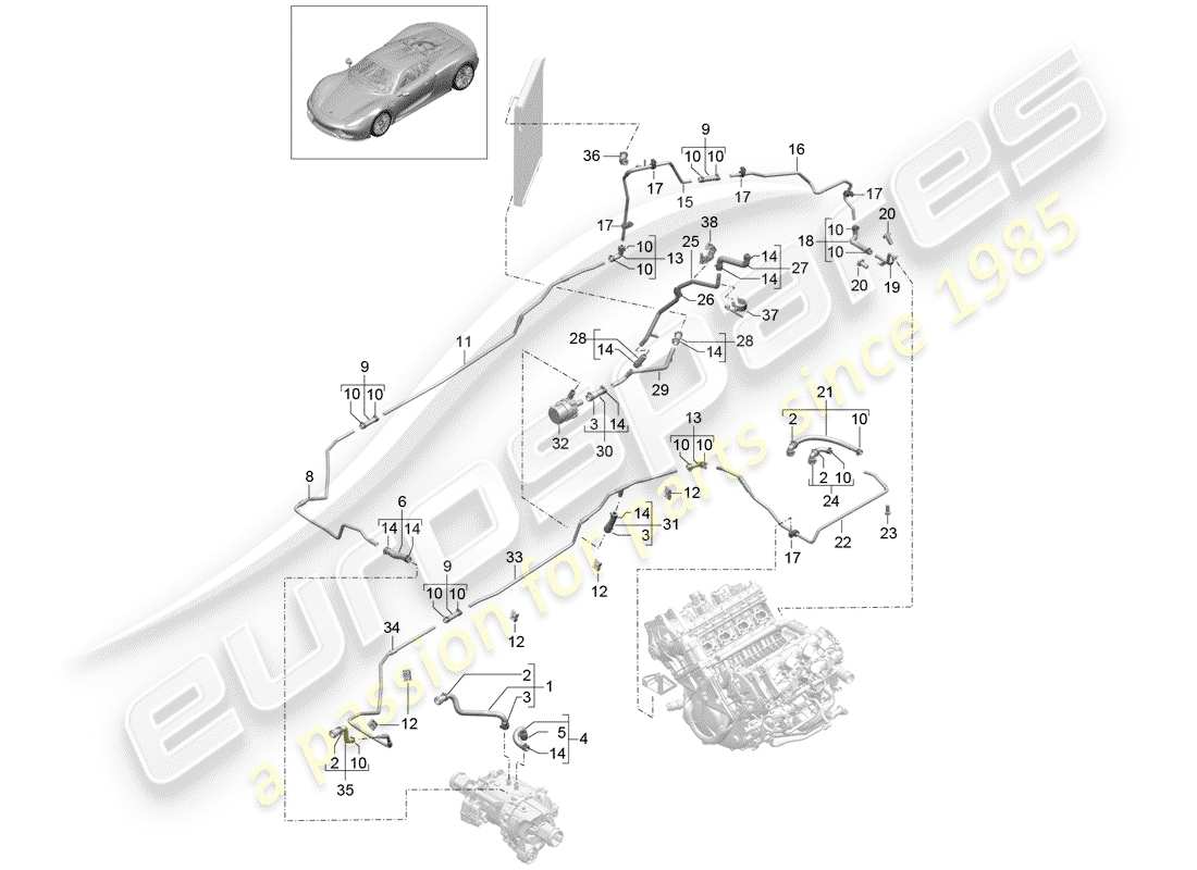 porsche 2015 (918 spyder) water cooling parts diagram