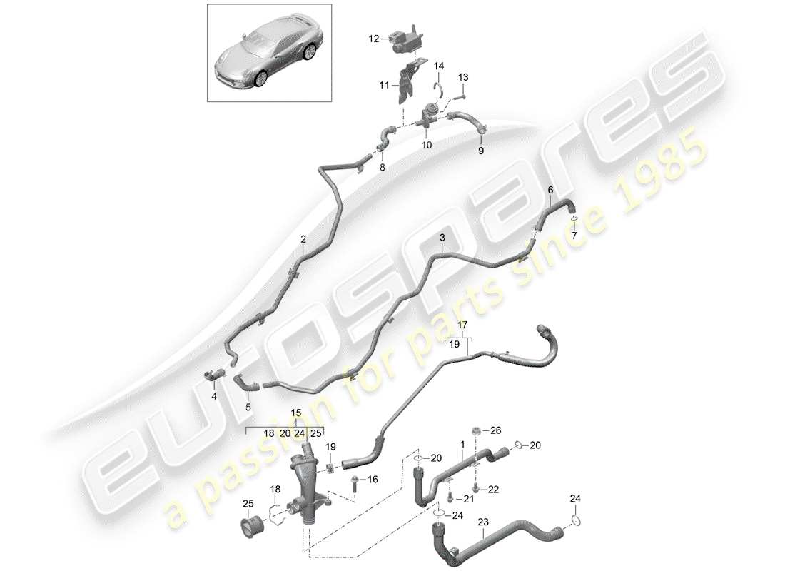 porsche 2014 (991-1 turbo) water pipe coolant cooling system part diagram
