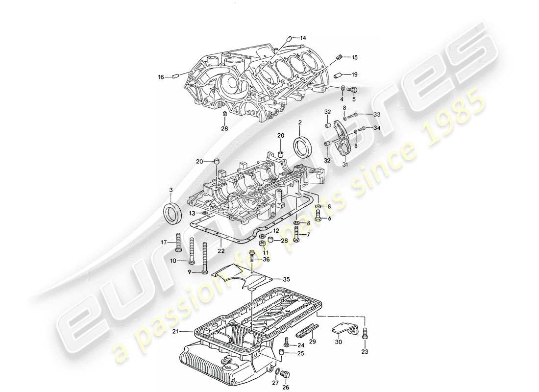 porsche 1994 (928) crankcase - single parts - repair set for maintenance - see illustration: part diagram
