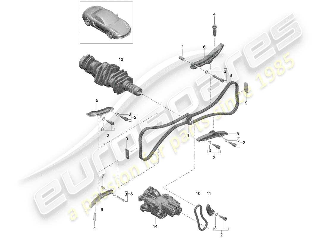 porsche 2016 (981 boxster) engine control timing chain w/ tension rail parts diagram