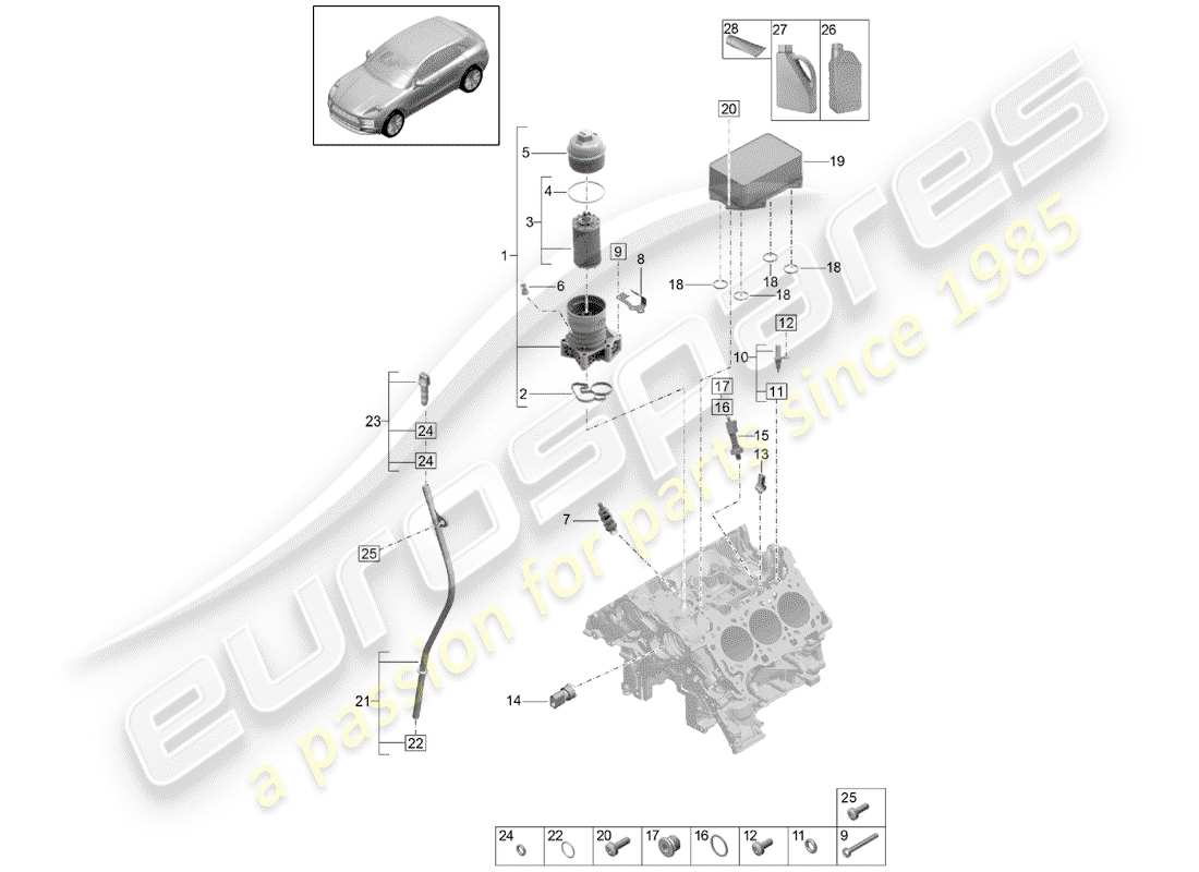 porsche 2019 (macan) oil filter console oil cooler part diagram