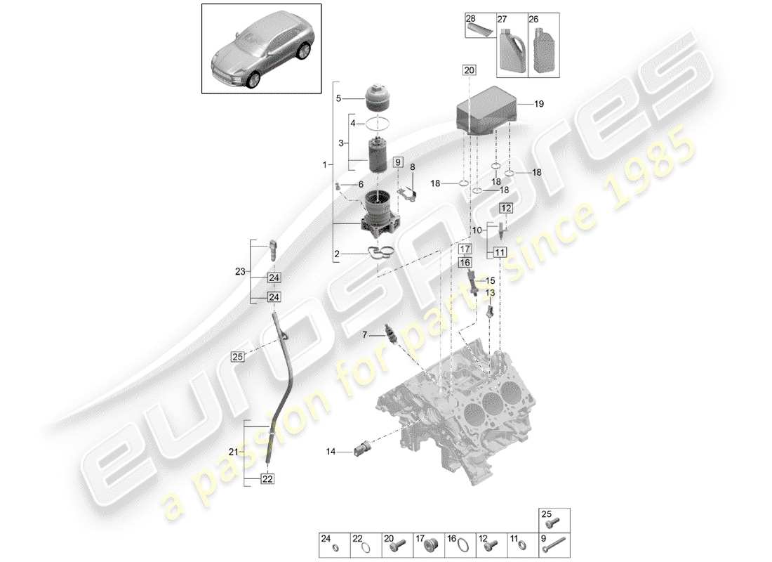 porsche macan (2019) oil filter parts diagram