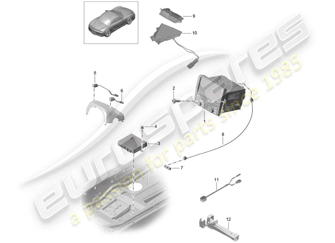 porsche 2013 (981 boxster) control panel navigation system radio unit receiver unit tv microphone parts diagram