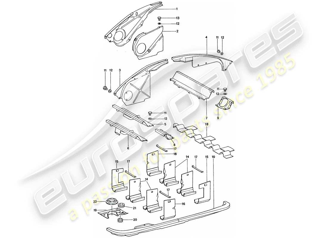 porsche 911 (1975) air duct - engine cover part diagram