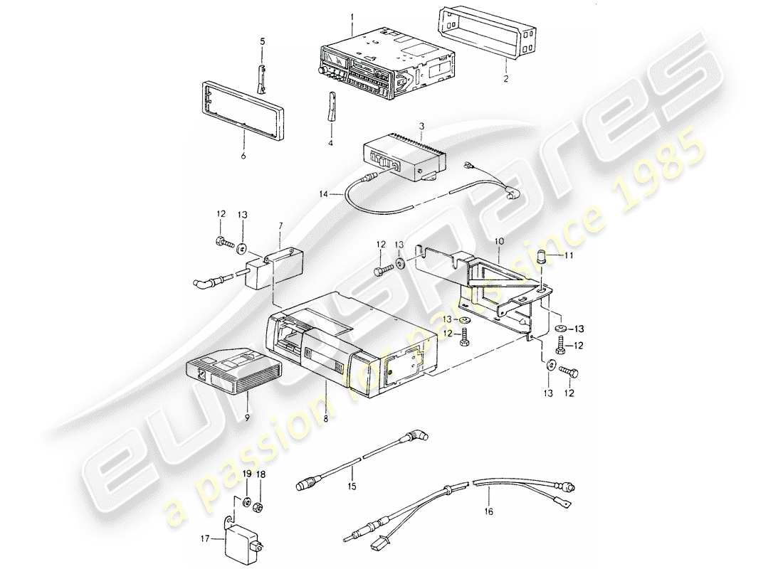 porsche 1992 (964) radio unit - installation parts parts diagram