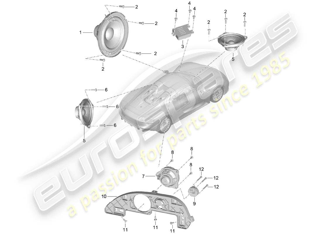 porsche 2015 (918 spyder) loudspeaker parts diagram