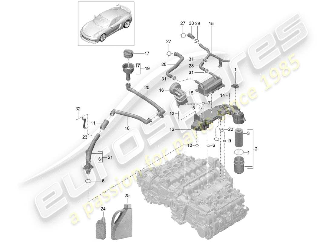 porsche 2016 (981 cayman gt4) engine (oil press./lubrica.) part diagram