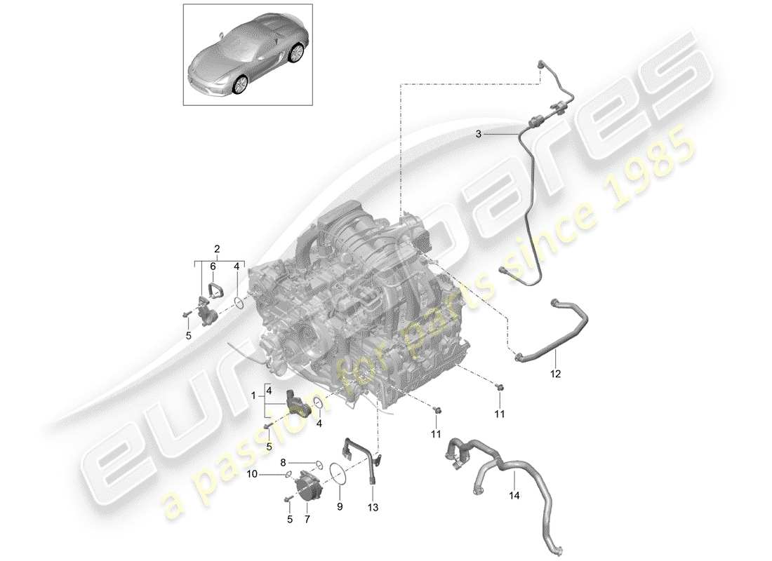 porsche 2016 (981 boxster spyder) crankcase housing oil separator tank ventilation vacuum pump parts diagram
