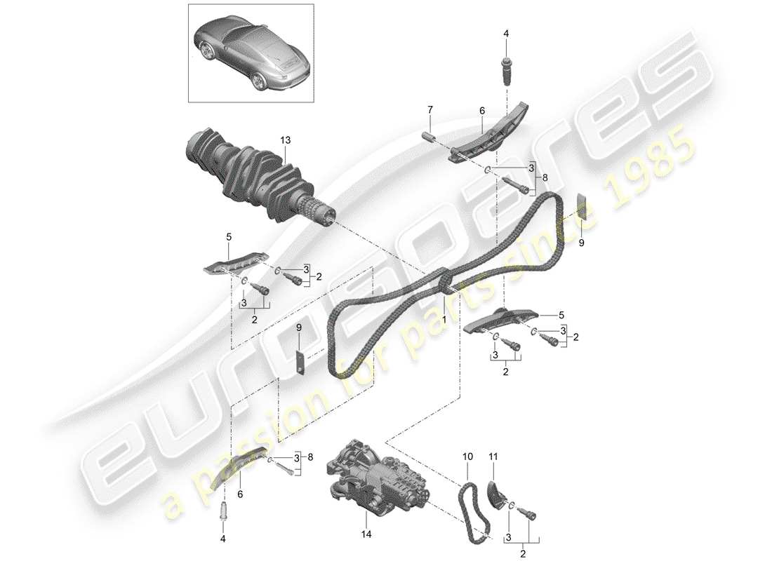 porsche 2016 (991-1) engine control timing chain w/ tension rail parts diagram