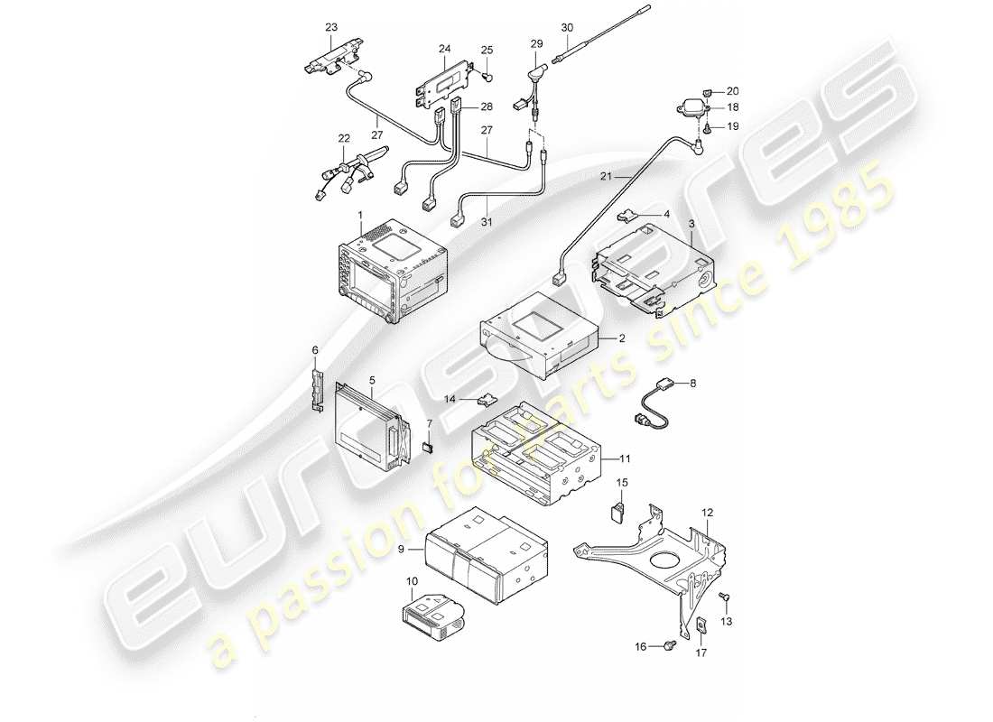 porsche 2007 (987 boxster) radio unit amplifiers navigation system parts diagram