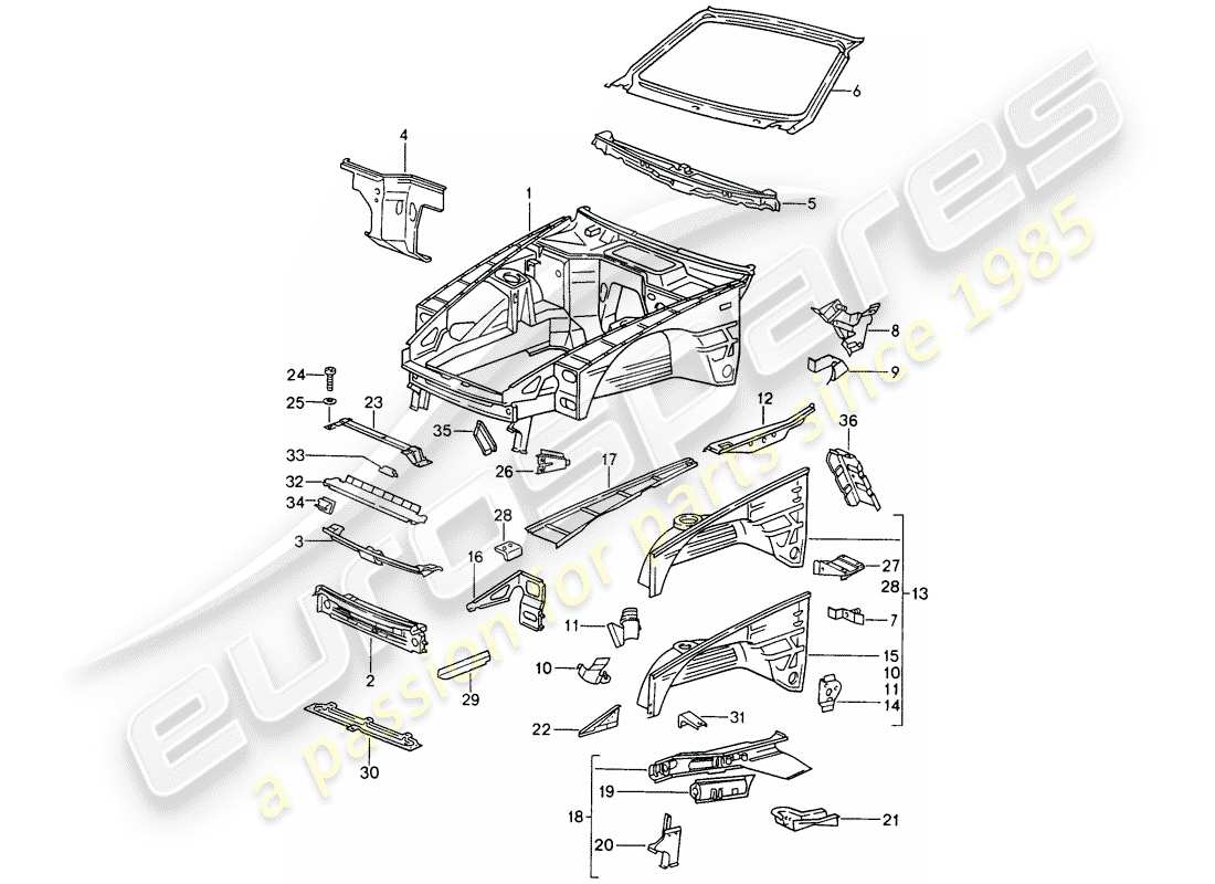 porsche 1993 (968) body front section part diagram