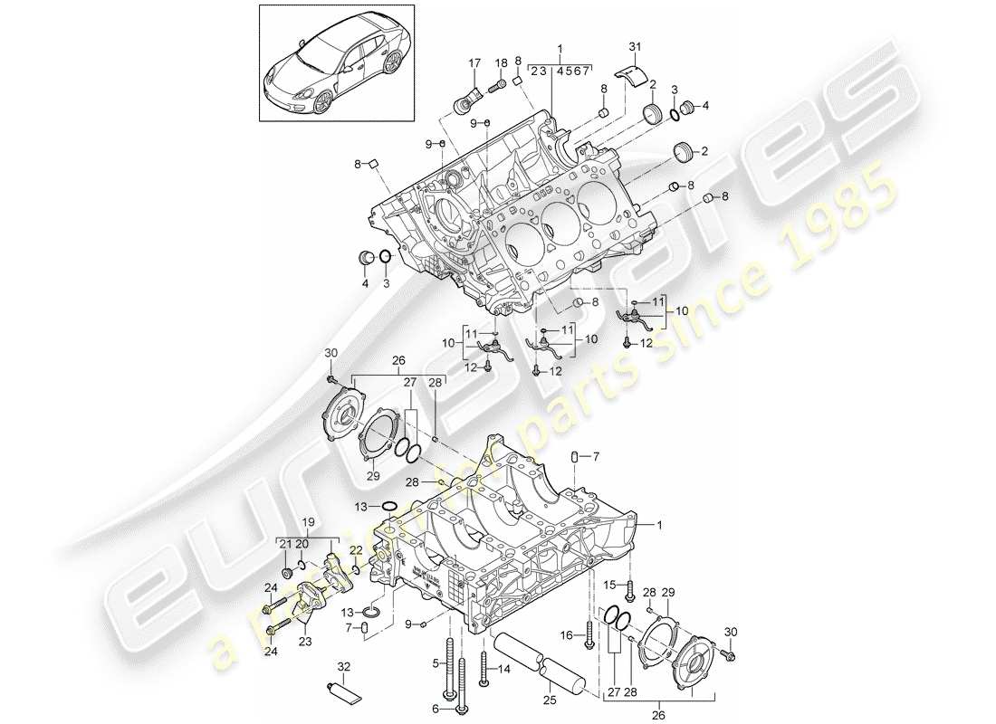 porsche 2015 (panamera 970) crankcase housing individual parts part diagram