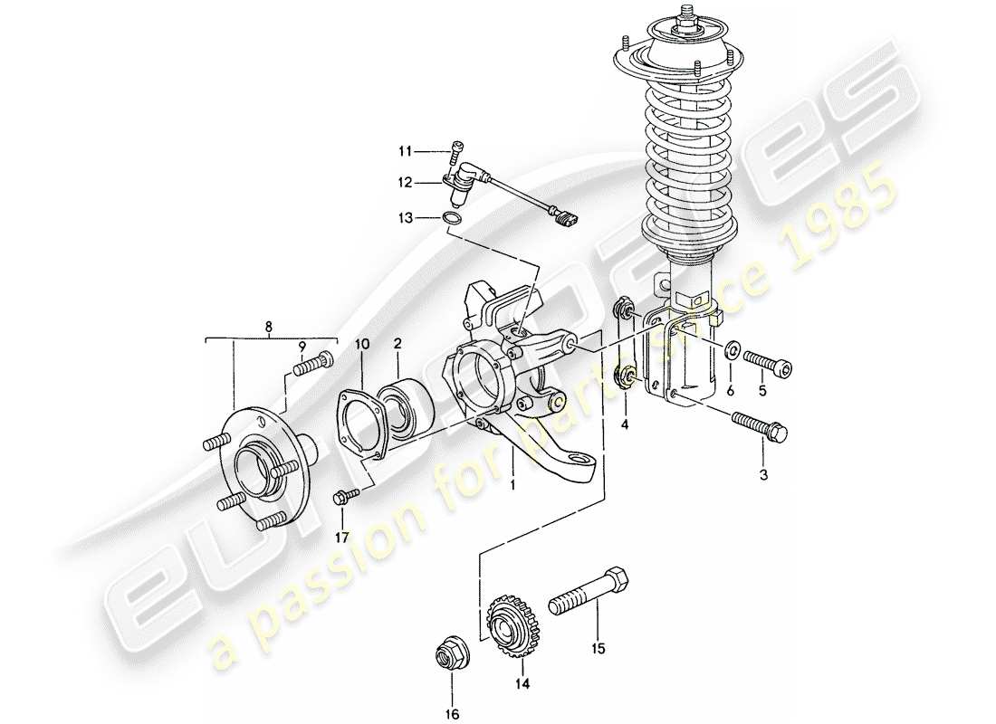 porsche 1995 (993) wheel carrier - wheel hub part diagram
