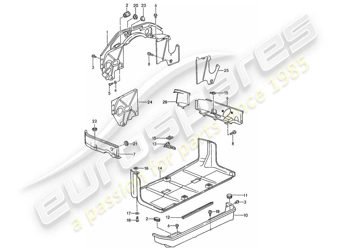 porsche 1998 (993) engine cover - underside protection part diagram