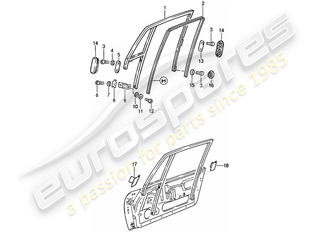 porsche 1988 (911) window frame part diagram
