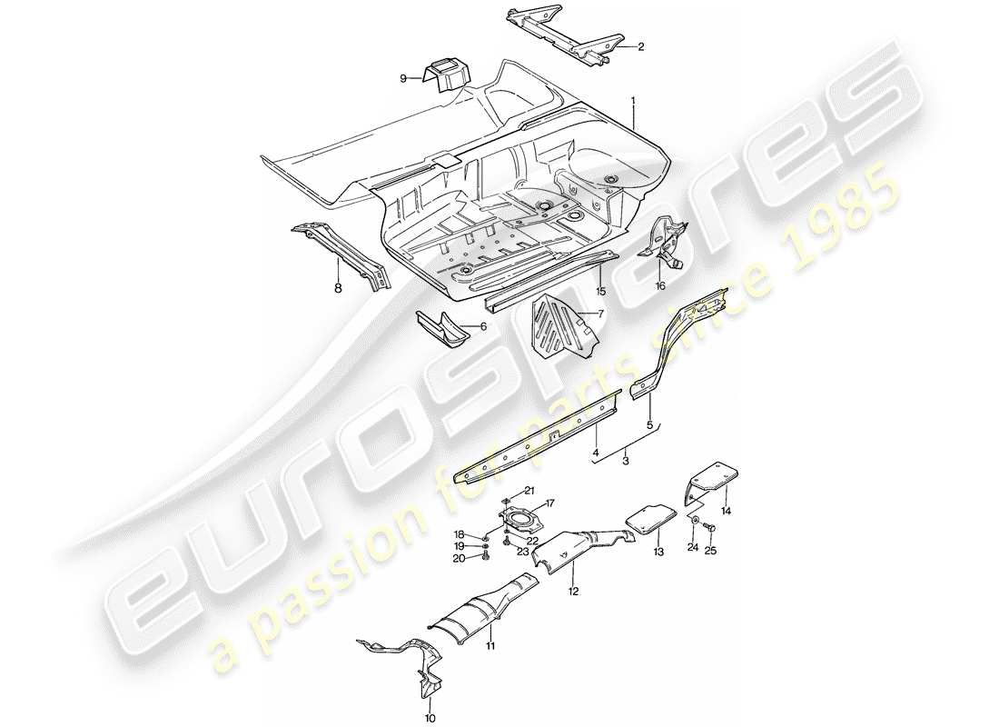 porsche 1978 (928) floor pan - frame parts diagram