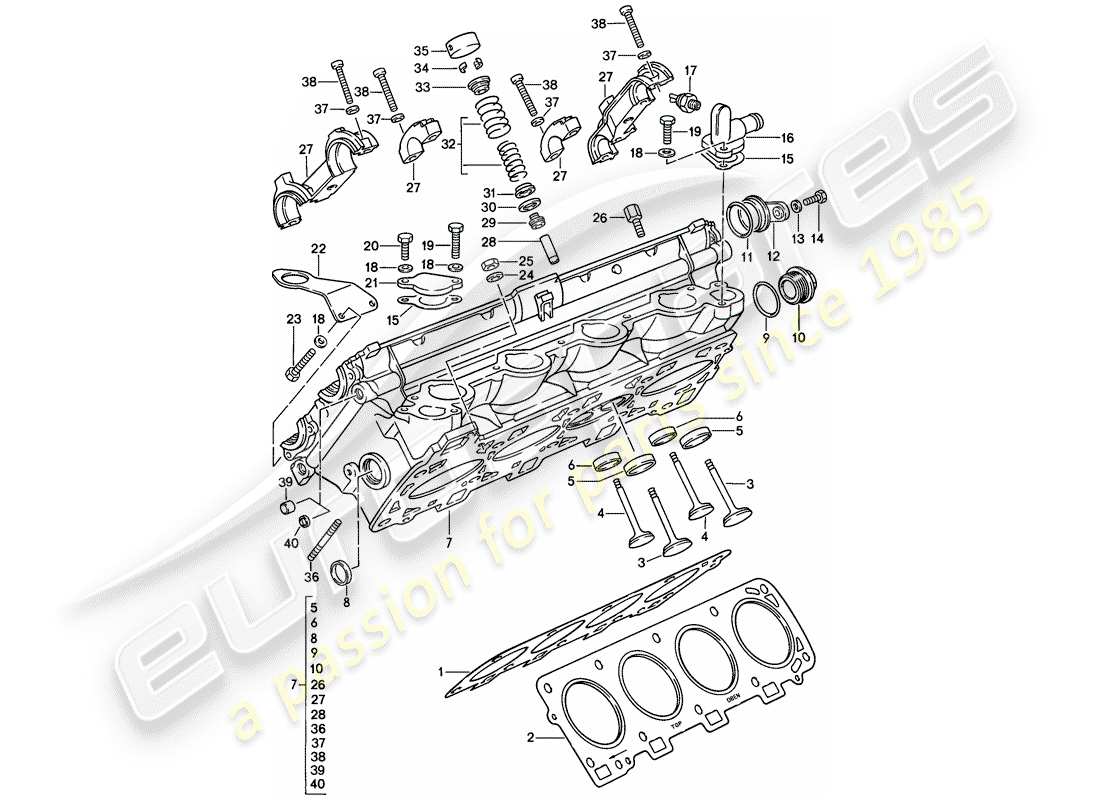 porsche 928 (1985) cylinder head - 4 - valve - d - mj 1985>> - repair set for maintenance - see illustration: part diagram