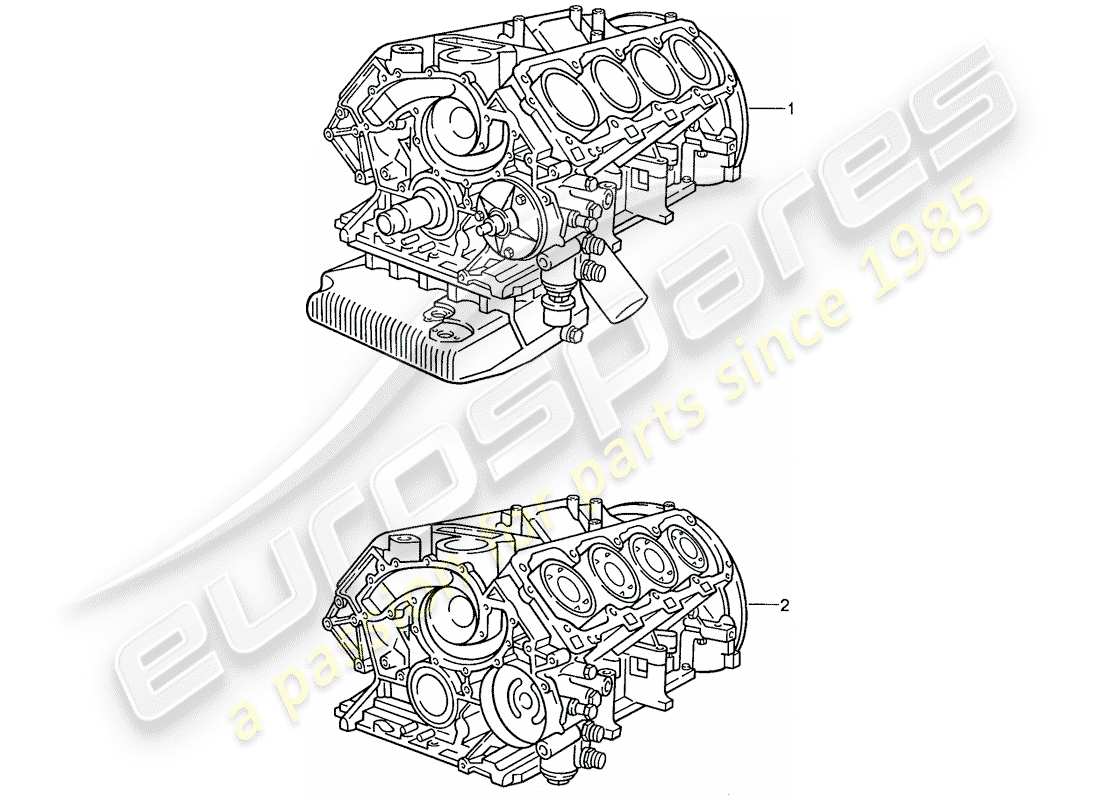porsche 1988 (928) replacement engine - short engine - crankcase parts diagram