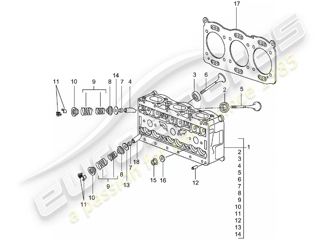 porsche 2002 (996 turbo / gt2) cylinder head part diagram