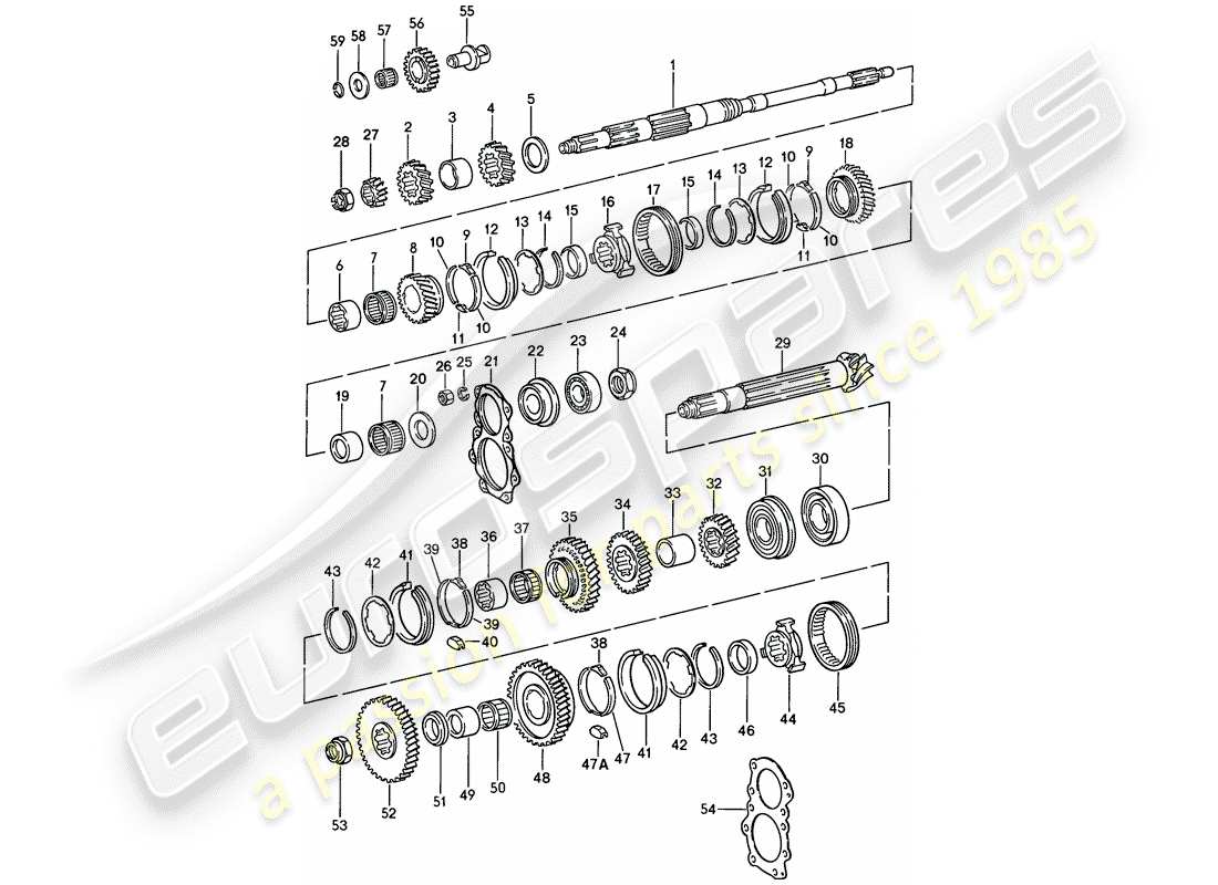porsche 1989 (911) gears and shafts - 4-speed part diagram