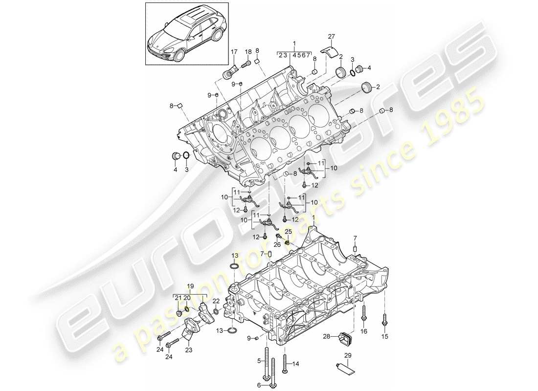 porsche 2014 (cayenne e2 92a) crankcase housing individual parts part diagram