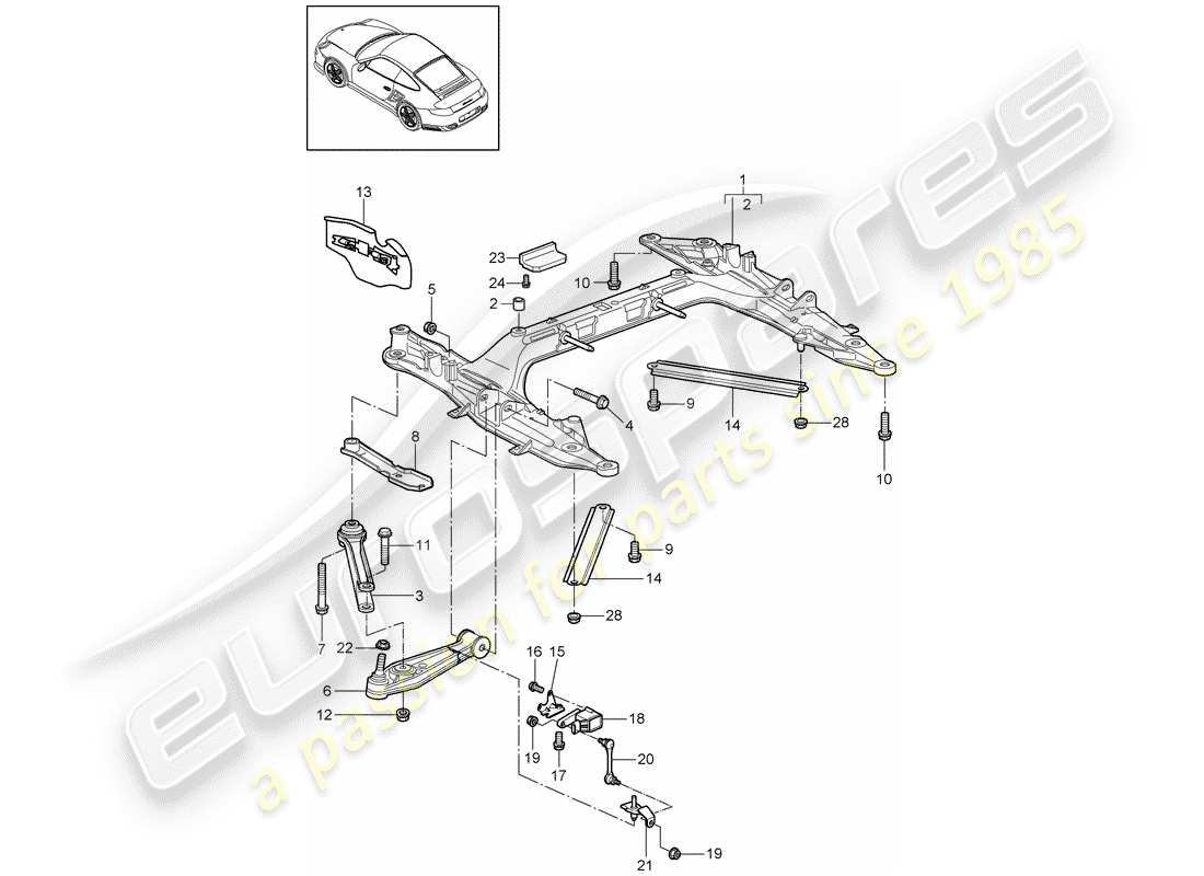 porsche 911 t/gt2rs (2011) cross member parts diagram