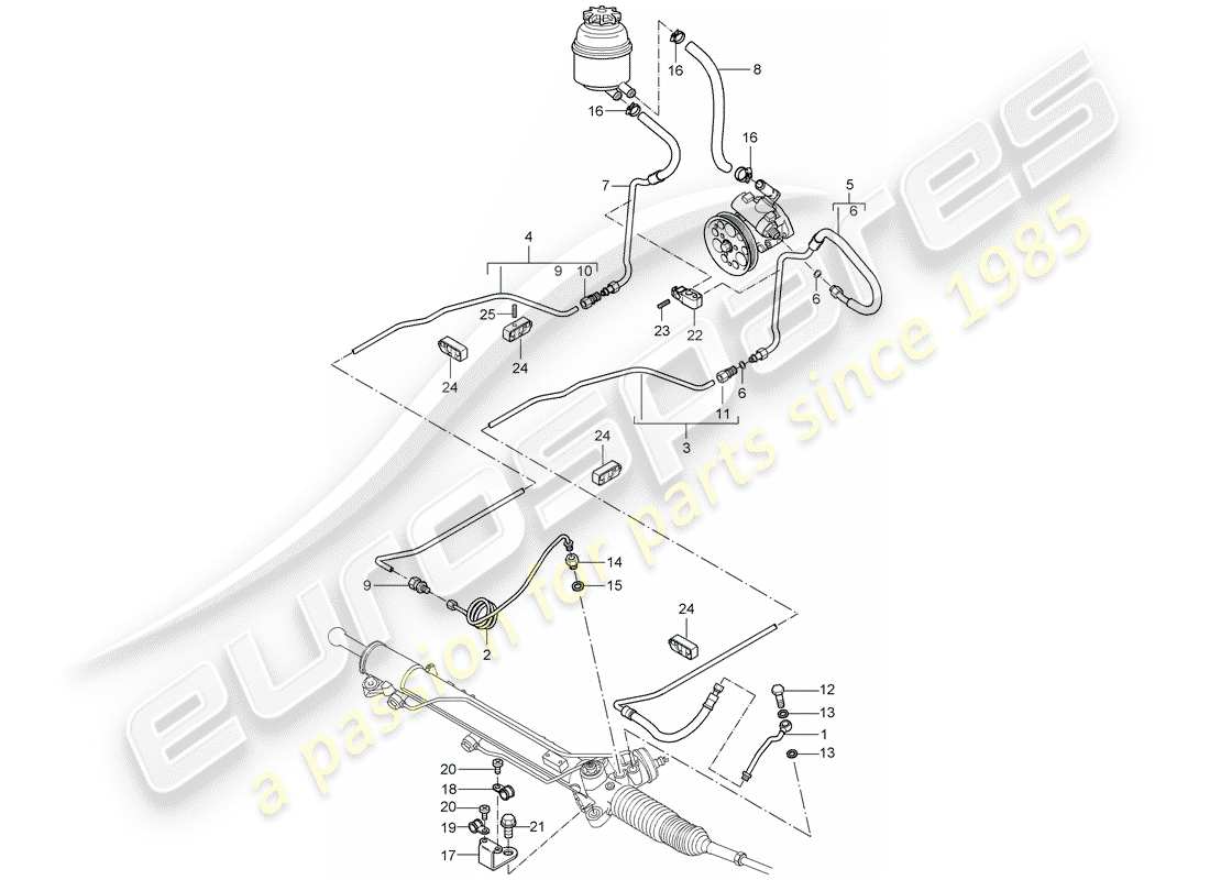 porsche carrera gt (2005) power steering - hydraulic line parts diagram