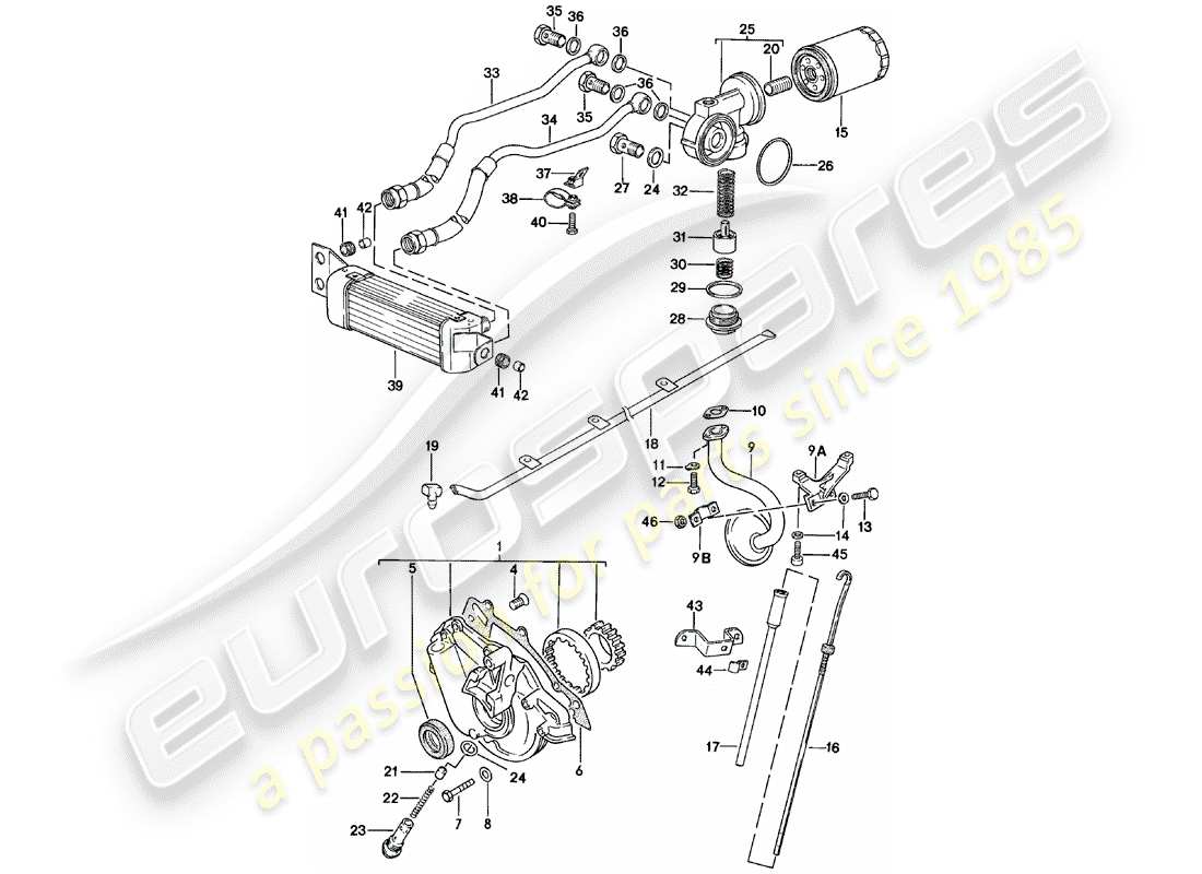 porsche 1980 (924) engine lubrication - engine oil cooler parts diagram