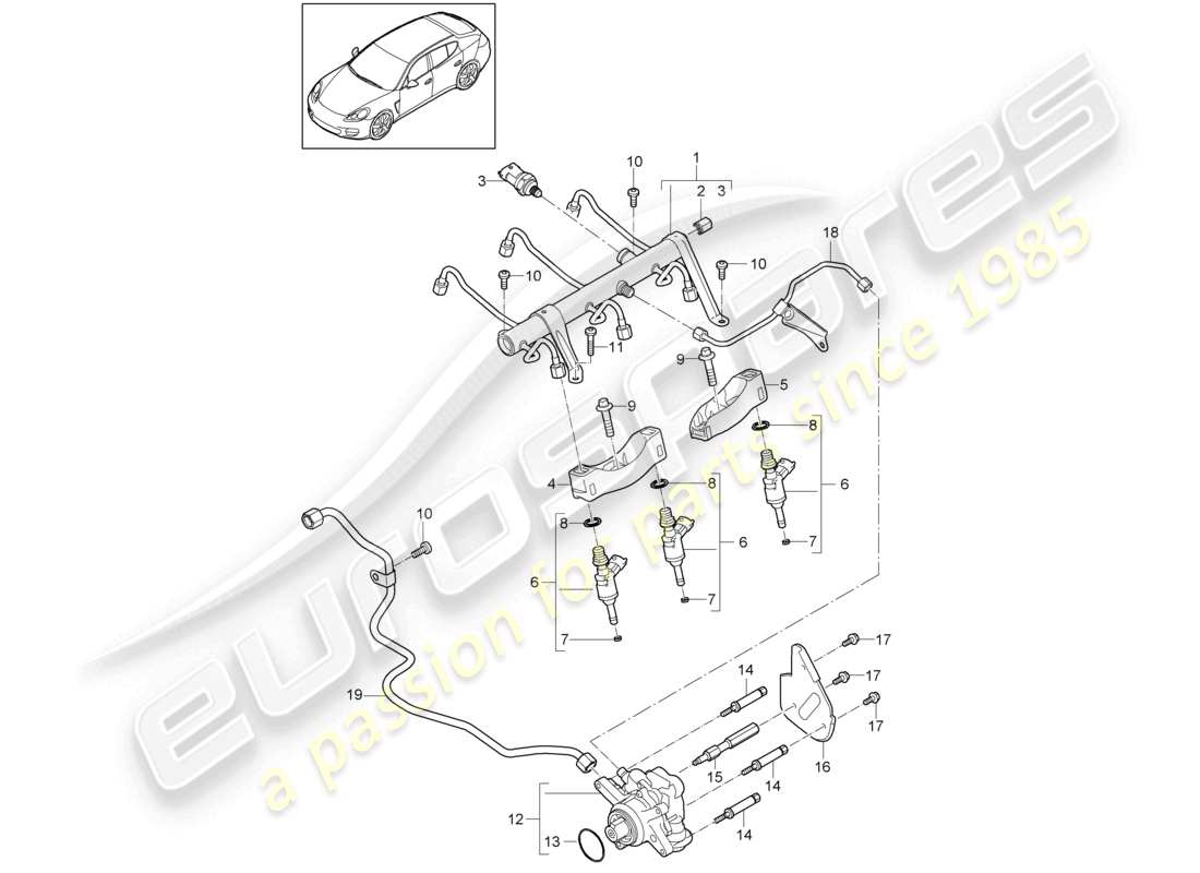 porsche 2012 (panamera 970) fuel collection pipe high-pressure injector high pressure pump part diagram