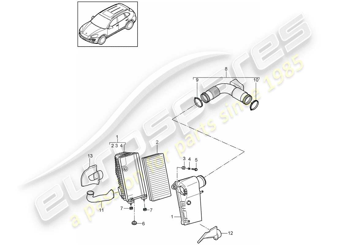 porsche 2012 (cayenne e2 92a) air filter with connecting parts part diagram