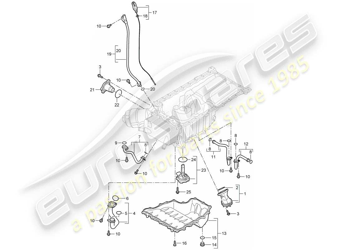porsche 2009 (cayenne e1 9pa) oil int.pipe w. assembly parts oil dipstick oil sump parts diagram