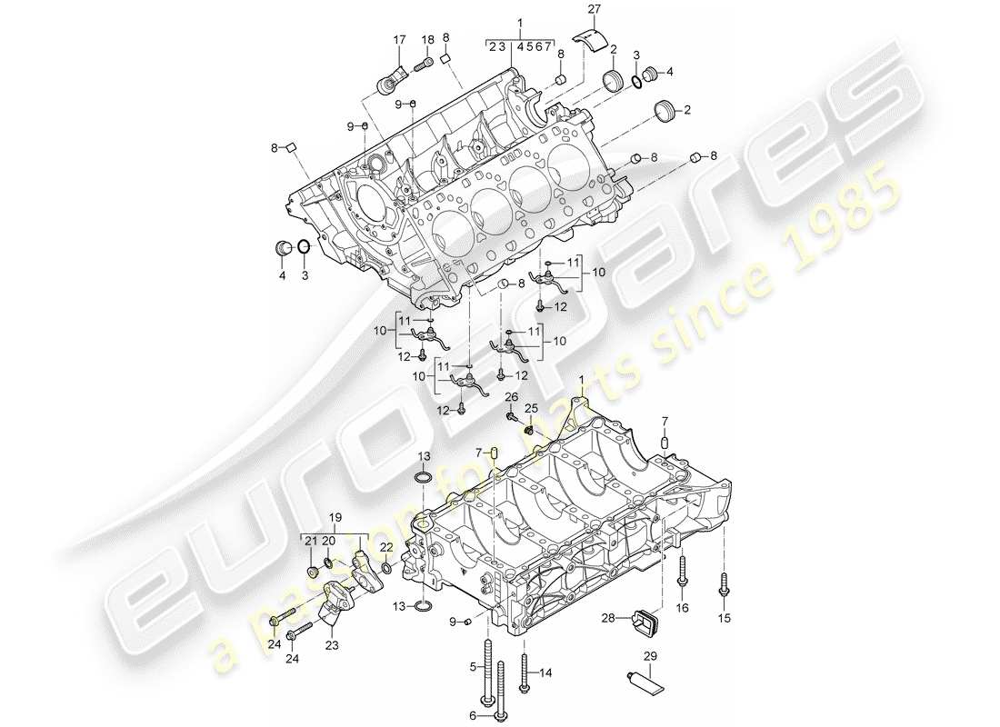 porsche 2008 (cayenne e1 9pa) crankcase housing individual parts part diagram