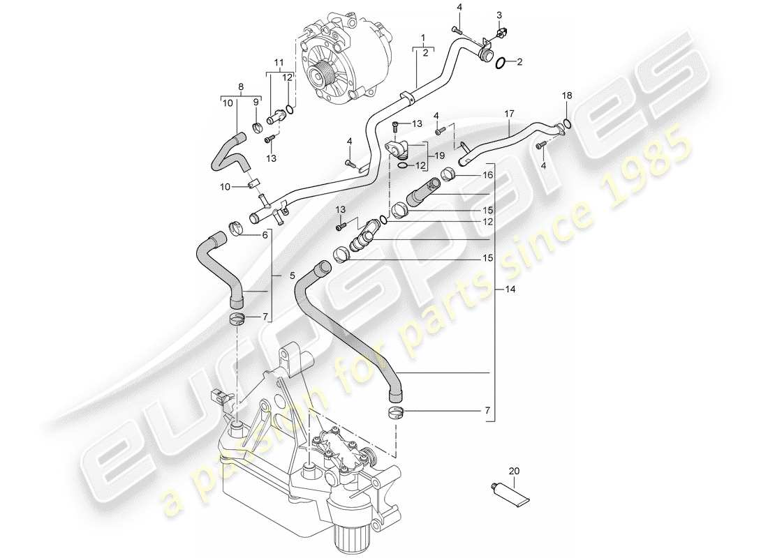 porsche 2005 (cayenne e1 9pa) coolant cooling system part diagram