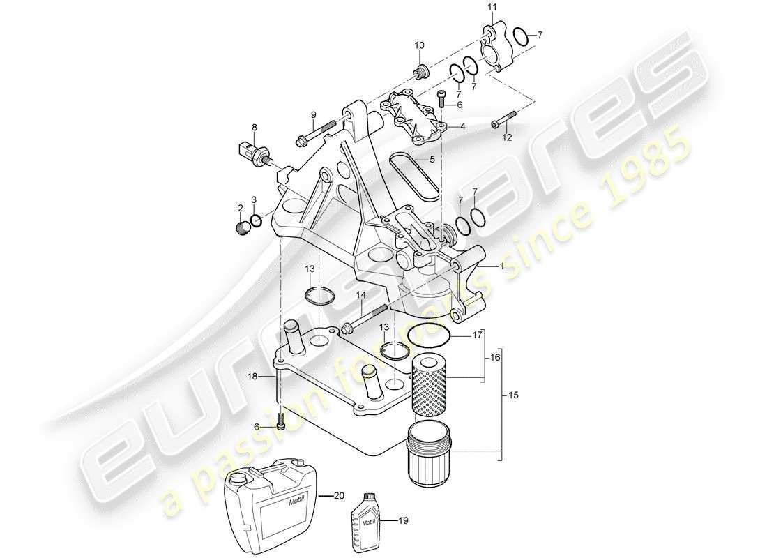 porsche 2006 (cayenne e1 9pa) oil filter console heat exchanger part diagram