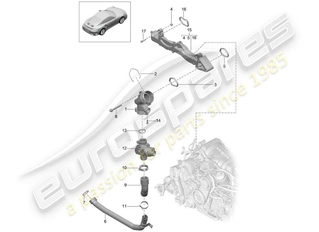 porsche 2016 (991-1 turbo) assembly carrier water pipe part diagram