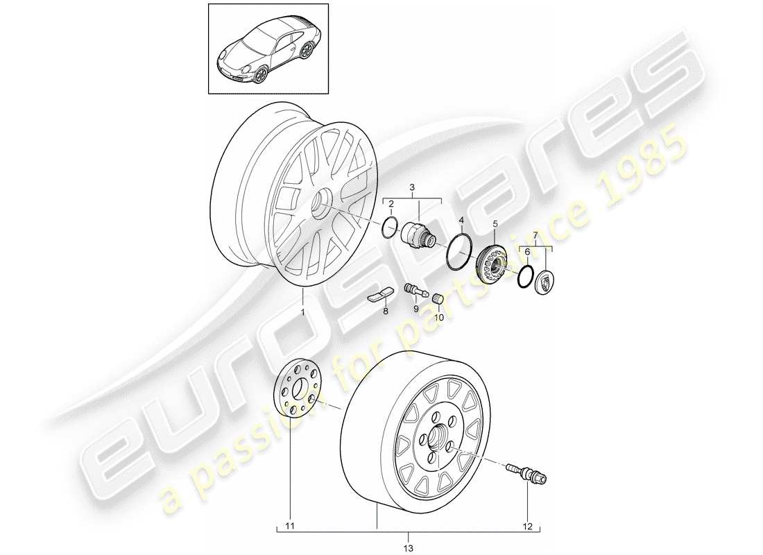 porsche 997 gen. 2 (2010) wheels parts diagram