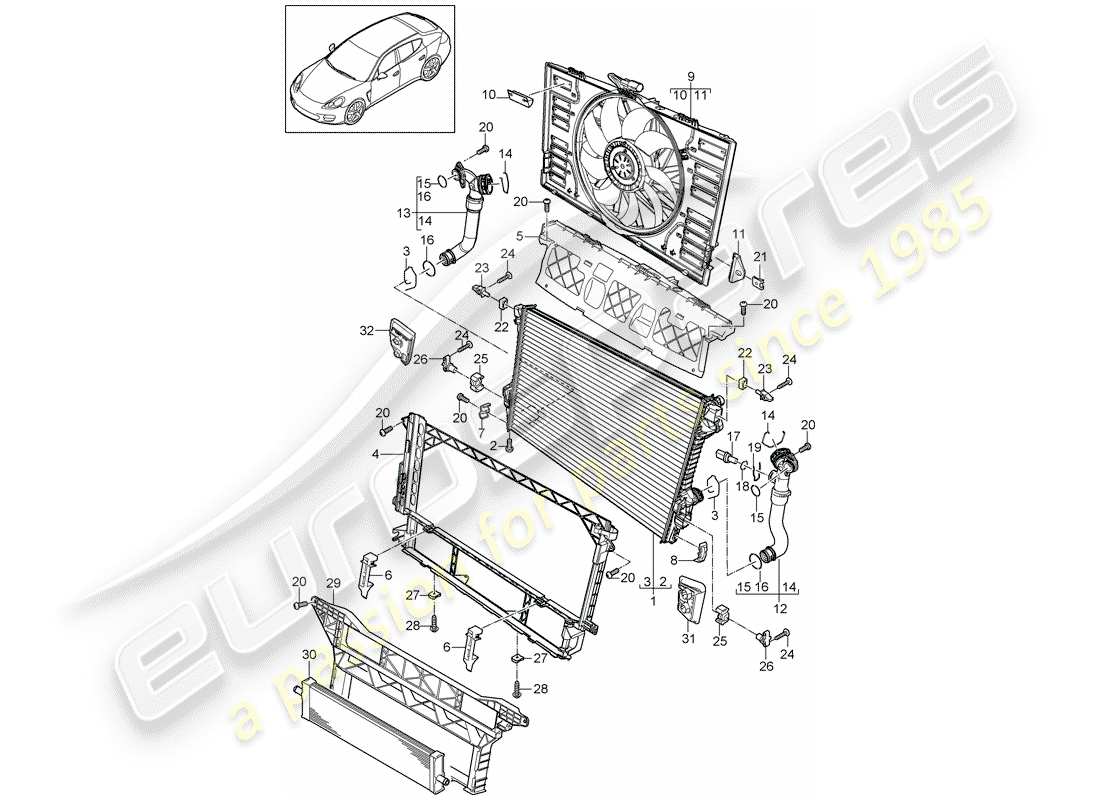 porsche 2012 (panamera 970) coolant cooling system cooler for coolant part diagram