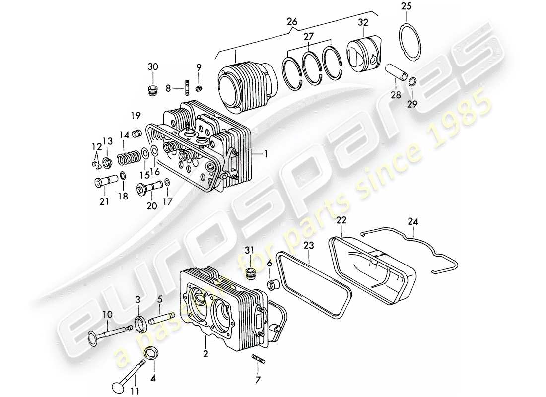 porsche 1965 (911/912) cylinder head - cylinder with pistons - repair set for maintenance - see illustration: part diagram