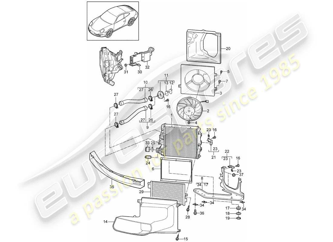 porsche 2010 (997-2) water cooling 3 parts diagram
